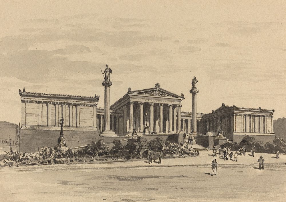 Academy (1890) drawing in high resolution by Themistocles von Eckenbrecher.  