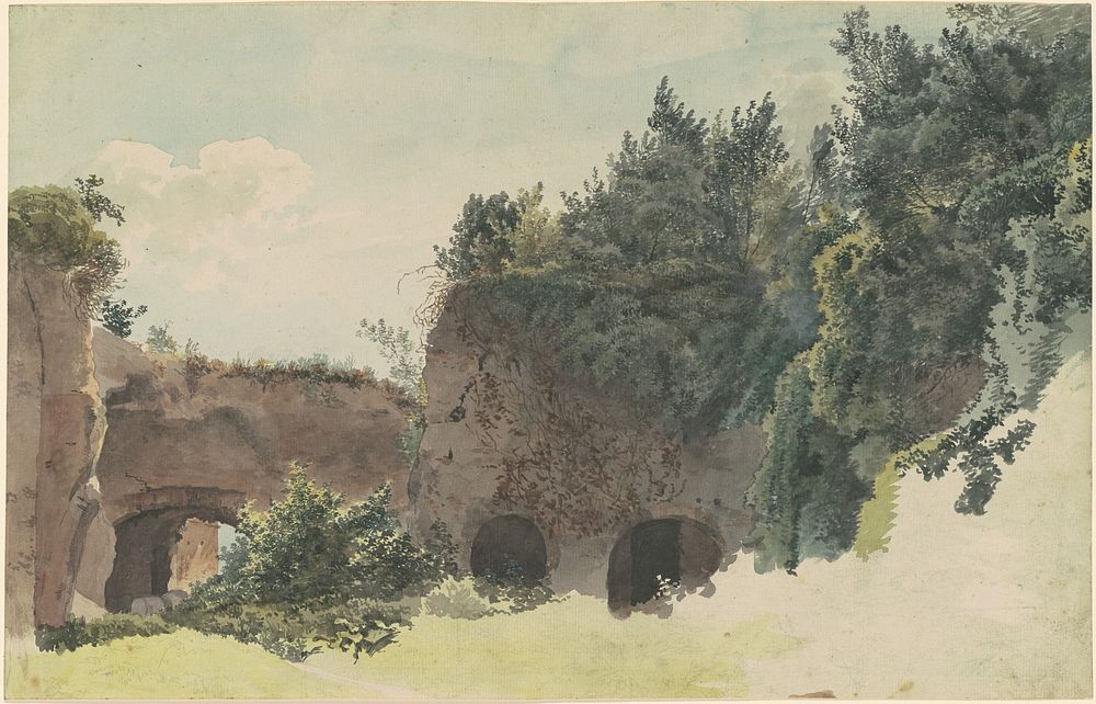 Ancient Roman Ruins Overgrown with Trees and Bushes (1793–1795) by Johann Gottfried Klinsky.  