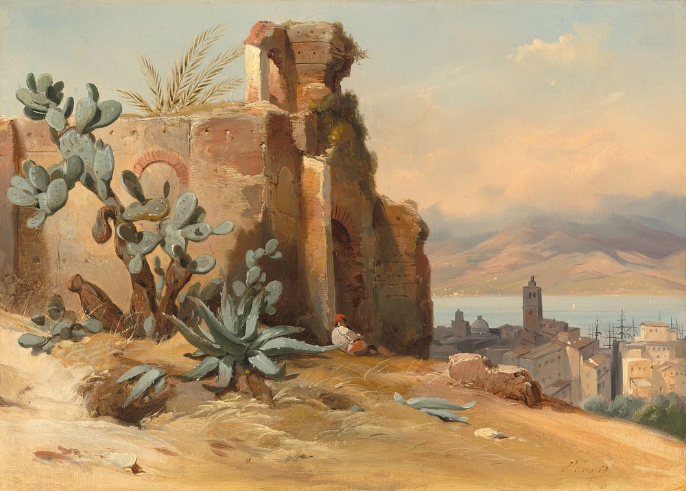 Ancient Ruins near Messina, Sicily (1842) by Jean-Charles-Joseph R&eacute;mond.  