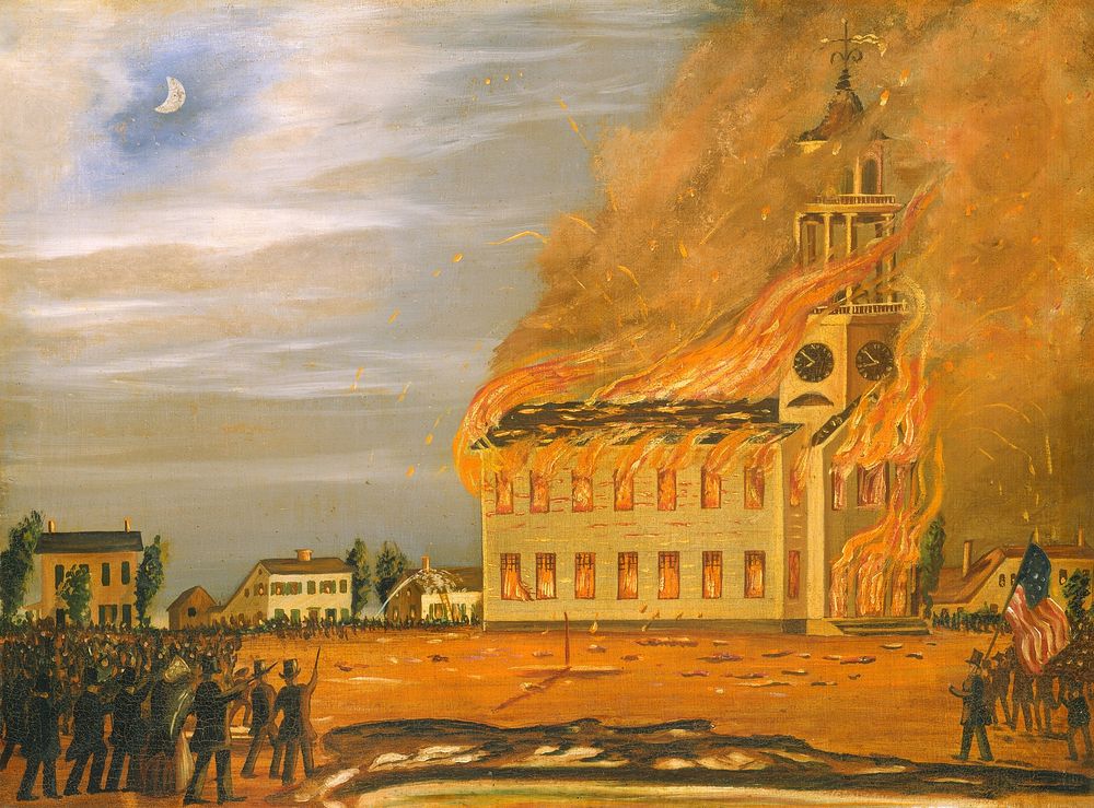 Burning of Old South Church, Bath, Maine (c. 1854) by John Hilling.  
