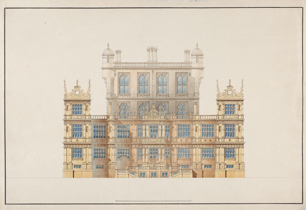 Wollaton Park, Nottingham: South Elevation (ca. 1801) drawings in high resolution by Studio of Sir Jeffry Wyatville.   