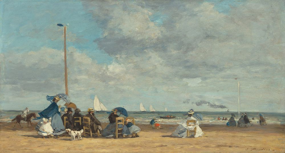 Beach at Trouville (1864&ndash;1865) by Eug&egrave;ne Boudin.  