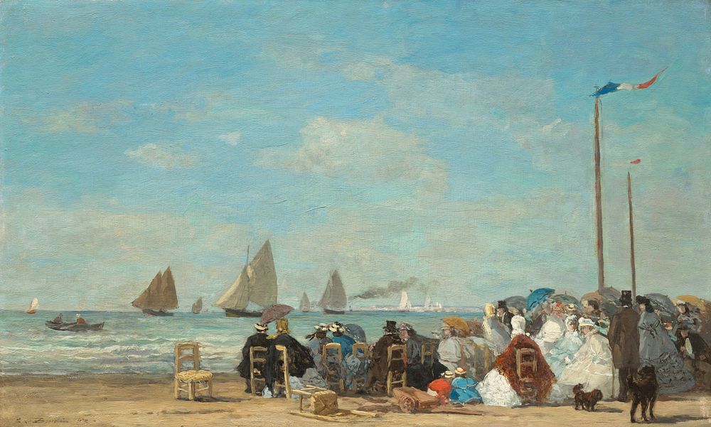 Beach Scene at Trouville (1863) by Eug&egrave;ne Boudi.  