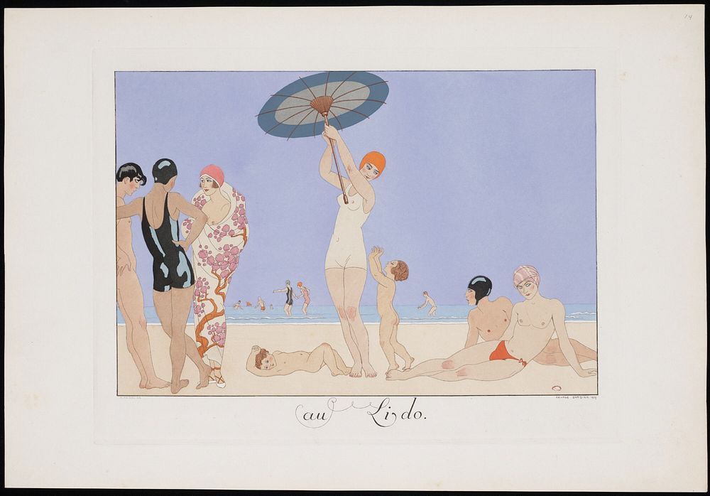 Au Lido Plate no. 14 (1920) fashion illustration in high resolution by George Barbier. 