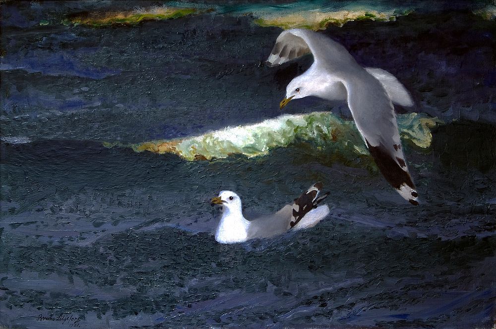 Gulls (1901) painting in high resolution by Bruno Liljefors. Original from The Thiel Gallery. 