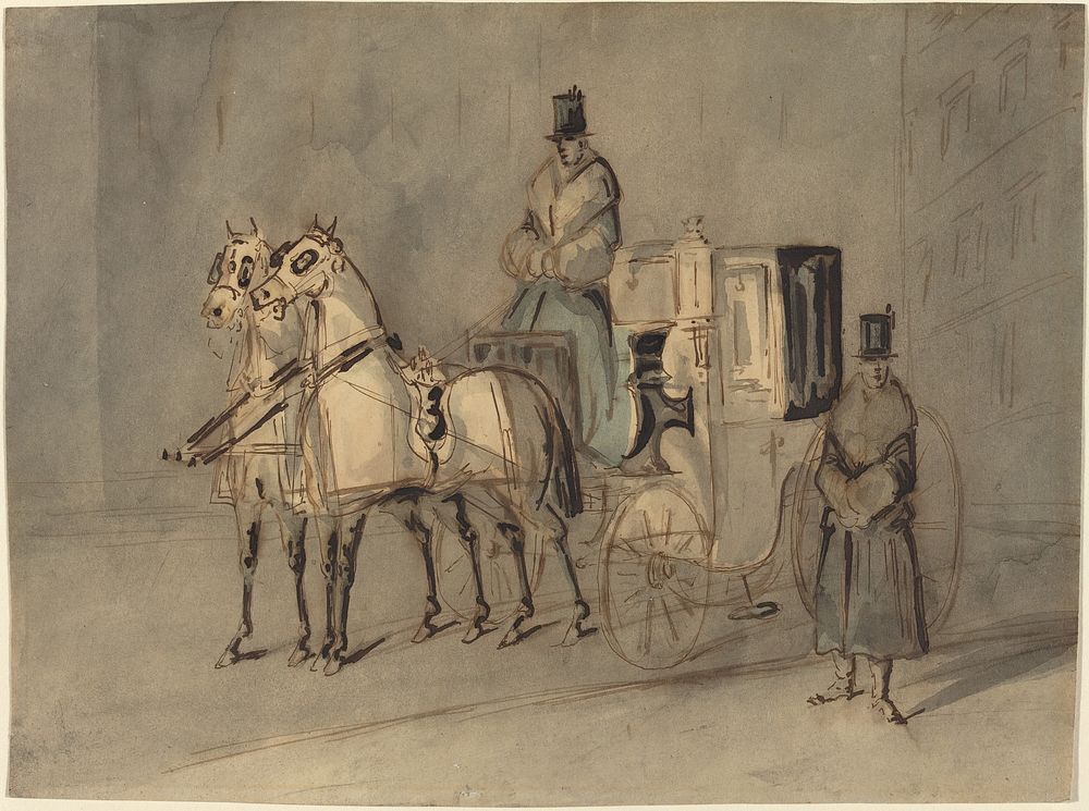 Carriage with Driver and Groom: Autumn painting in high resolution by Constantin Guys (1805&ndash;1892). 