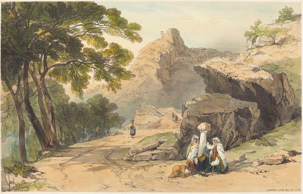 Cervara painting in high resolution by Edward Lear (1812–1888). 