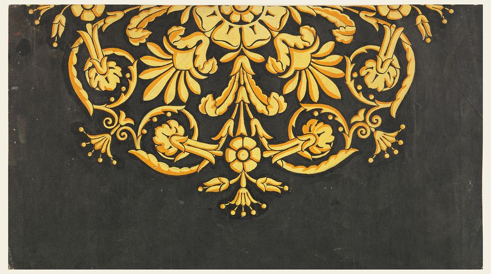 A palmette ornament on black ground (1805–1810) ornamental textile design in high resolution. 