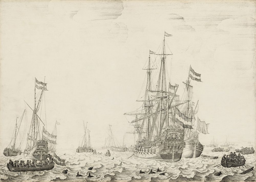 Dutch Ships near the Coast (early 1650s) by Willem van de Velde the Elder.  
