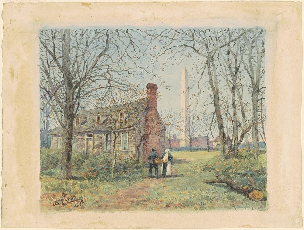 David Burns's Cottage and the Washington Monument (1892) by Walter Paris .
