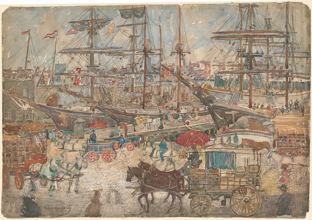 Docks, East Boston (1900–1904) by Maurice Prendergast.  