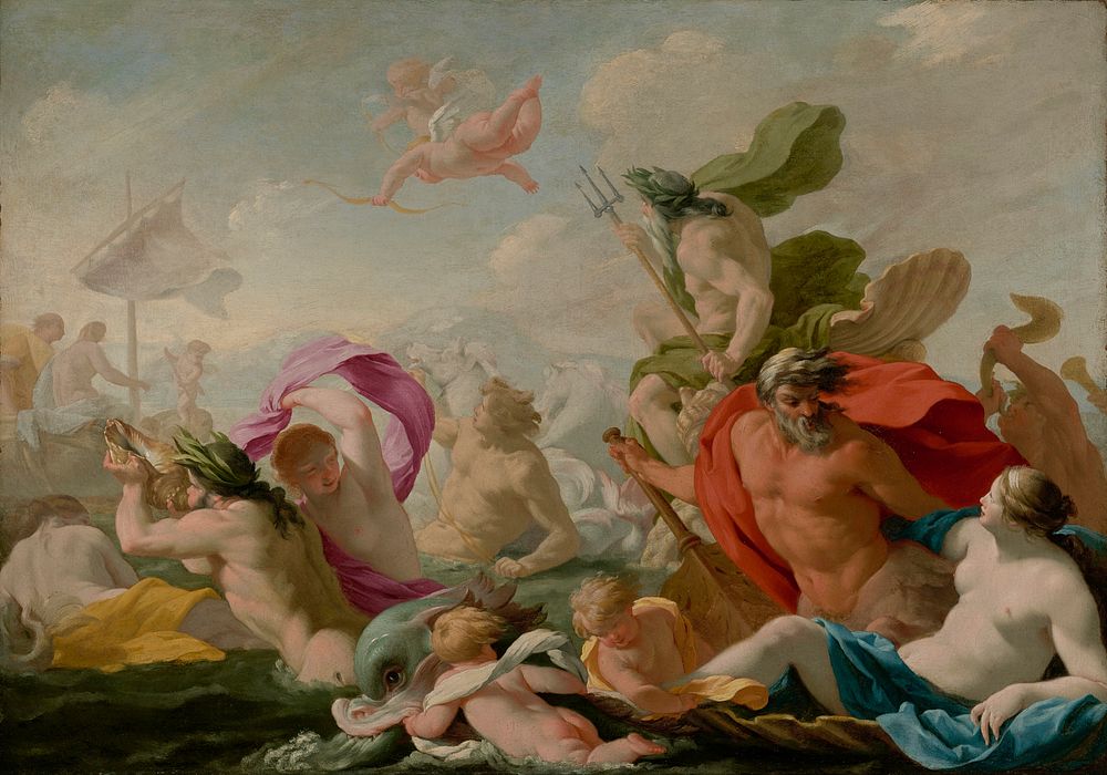 Marine Gods Paying Homage to Love; Eustache Le Sueur (French, 1616 - 1655)