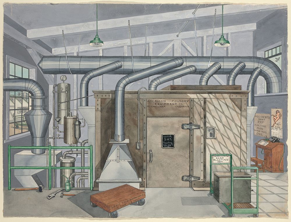 Exterior Sand Blasting Chamber (1935–1942) by Perkins Harnly.  