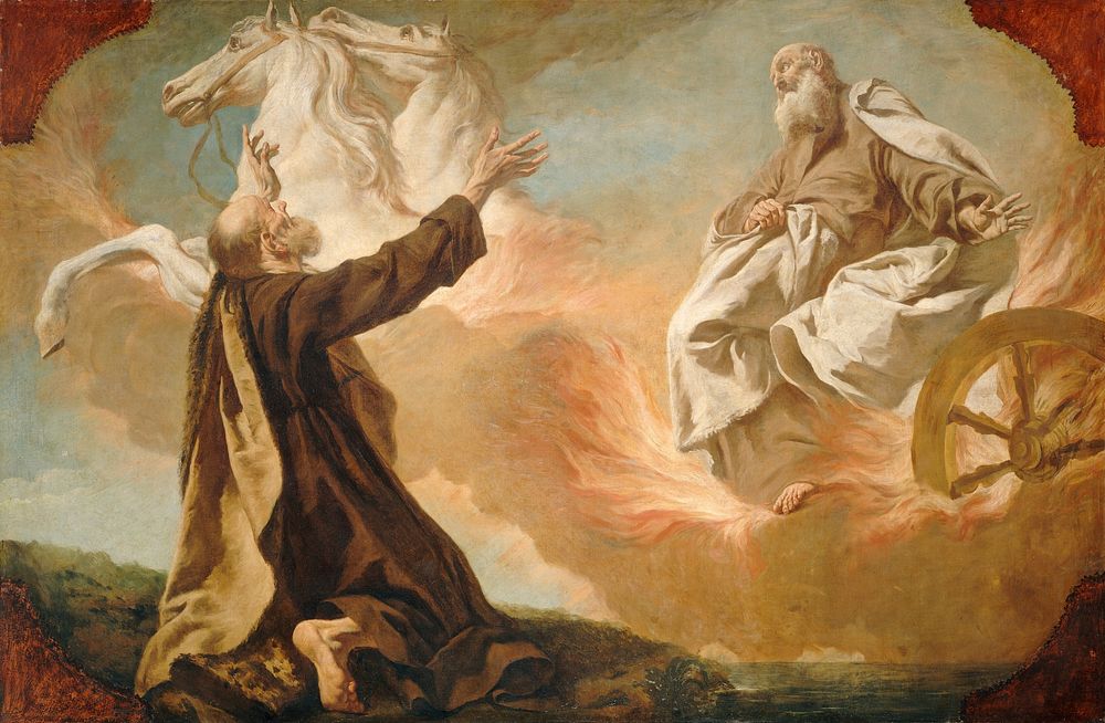 Elijah Taken Up in a Chariot of Fire (ca. 1740–1755) by Giuseppe Angeli.  