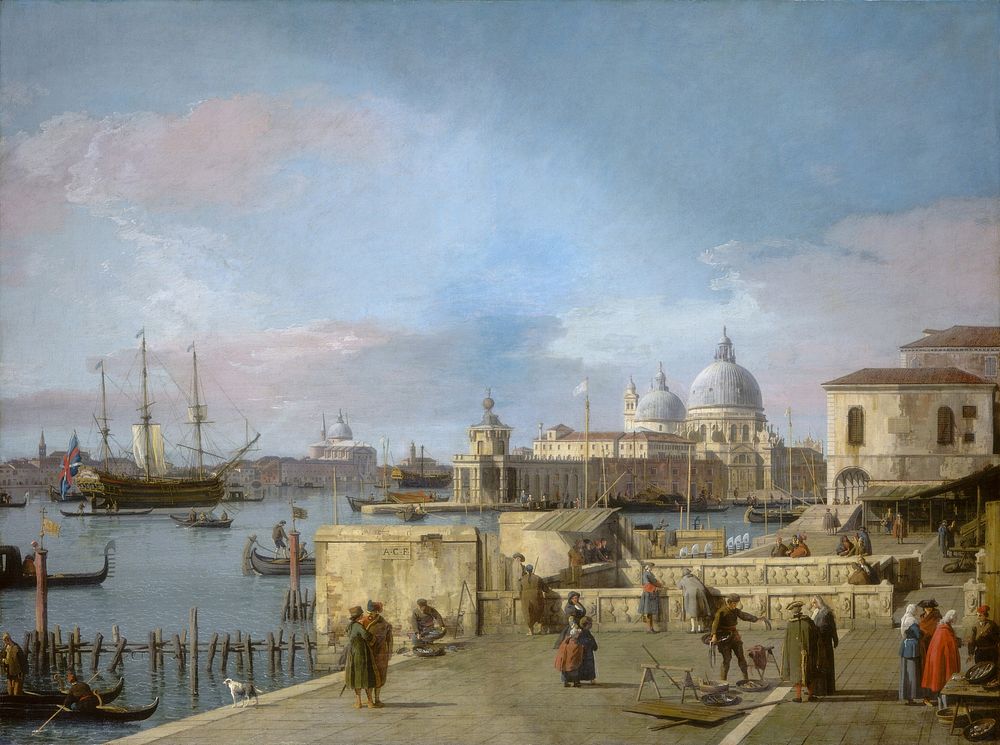Entrance to the Grand Canal from the Molo, Venicw (1742&ndash;1744) by Canaletto.  