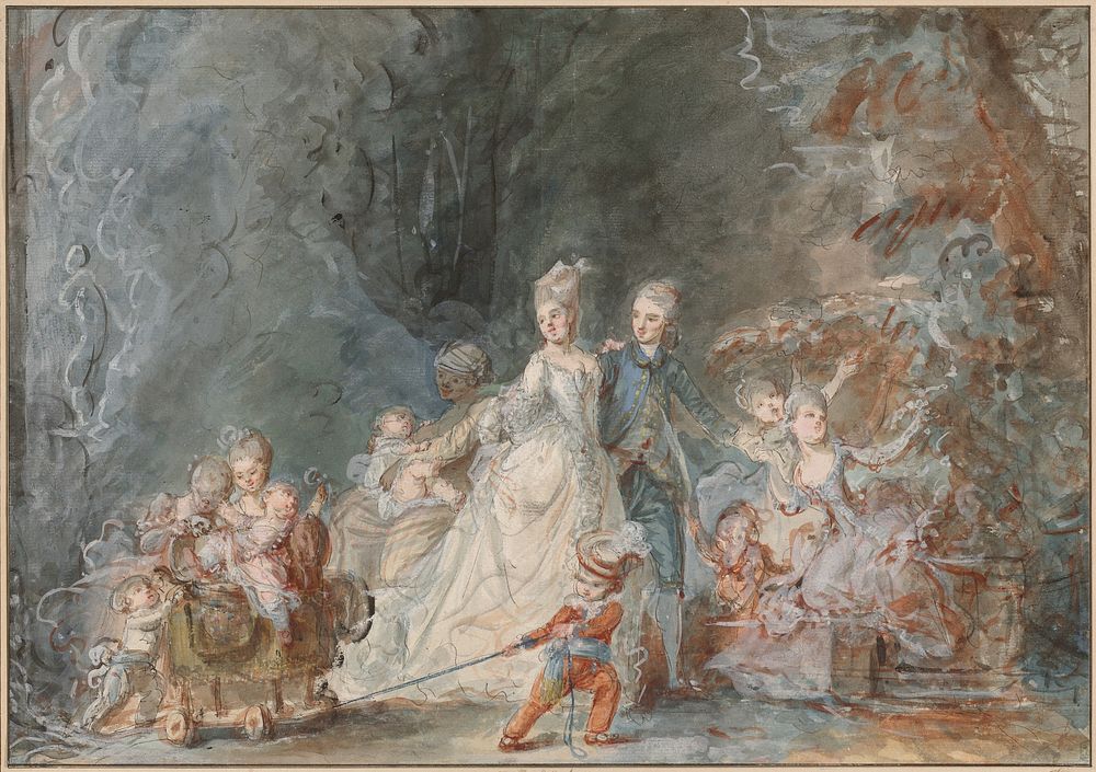 Family Promenade in the Park (1765–1766) by Pierre–Antoine Baudouin.  