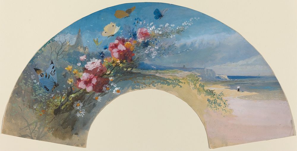 Fan with Wildflowers and Butterflies against the Norman Coast (ca. 1875) by F&eacute;lix&ndash;Hilaire Buhot.  