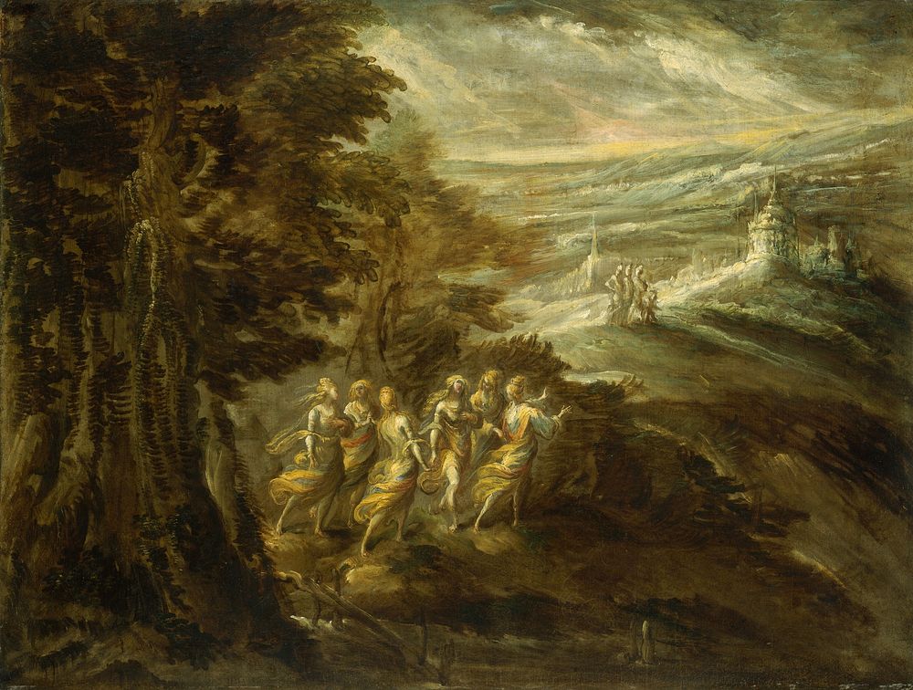 Fantastic Landscape with Figures (late 16th century) by Emilian 16th Century.  