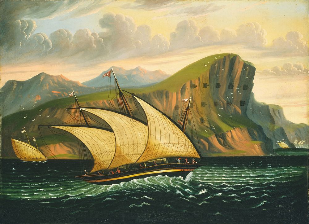 Felucca off Gibraltar (mid 19th century) by Thomas Chambers.  