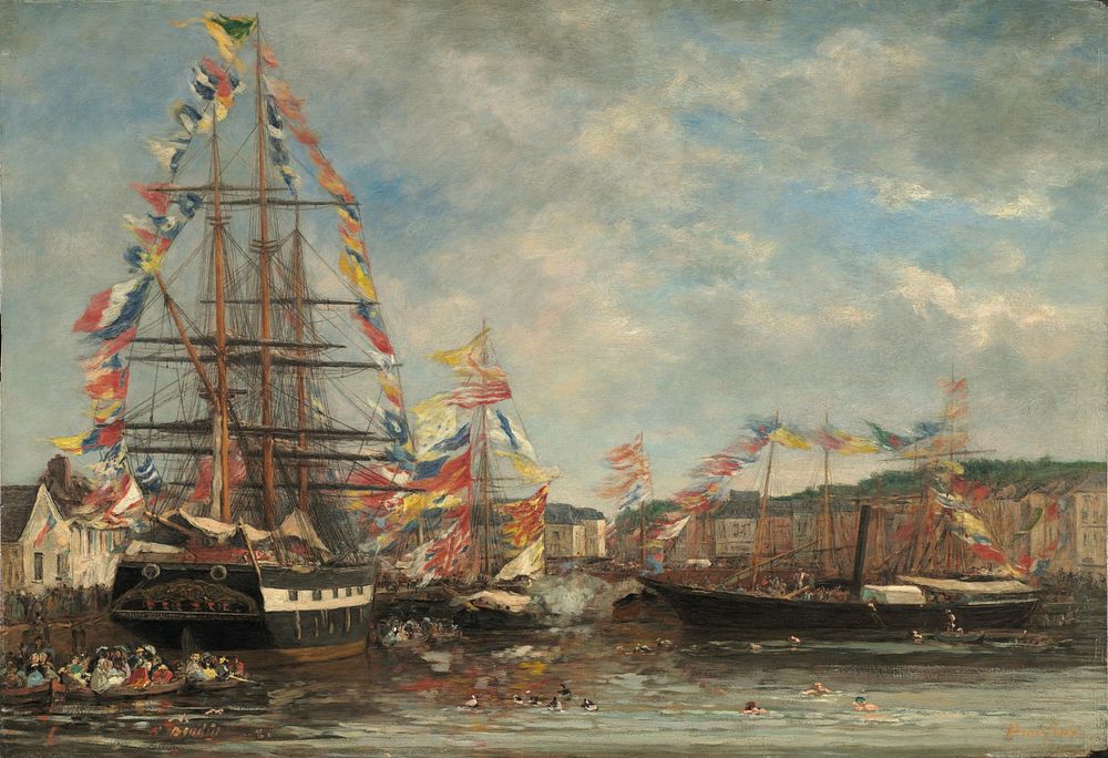 Festival in the Harbor of Honfleur (1858) by Eug&egrave;ne Boudin.  