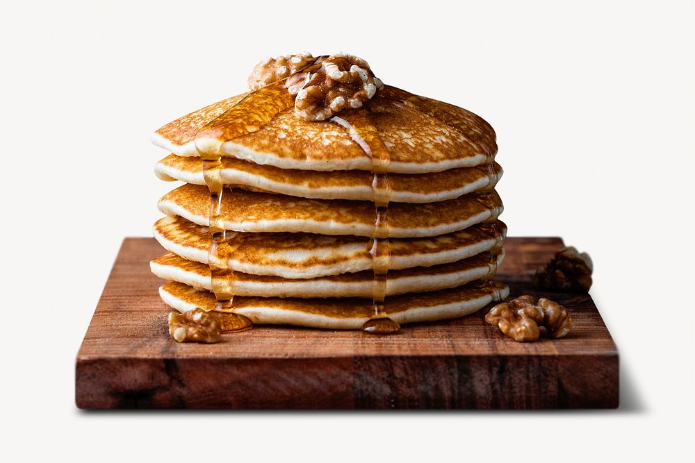 Honey pancakes with walnuts isolated design