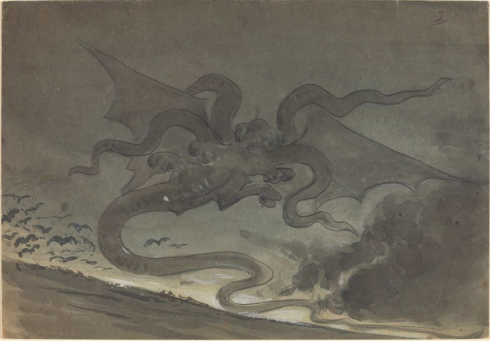 Flying Monster drawing in high resolution by Robert Caney (1847–1911).  