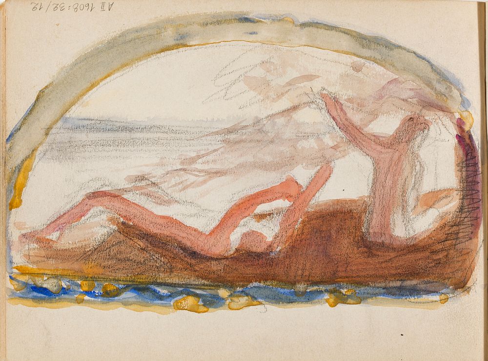 Luonnos teokseen kultakausi, 1902part of a sketchbook by Magnus Enckell