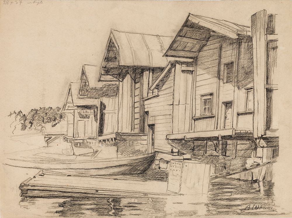 Riverside warehouses in porvoo, 1900 - 1925 by Alfred William Finch