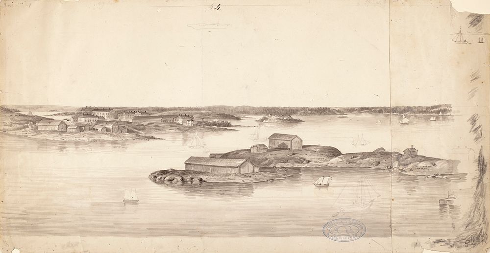 Archipelago landscape, illustration for finland depicted in drawings, page no. 4, 1846 by Magnus von Wright