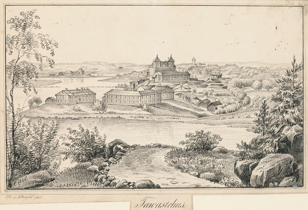 Hämeenlinna, original drawing for finland depicted in drawings, 1846 by Magnus von Wright