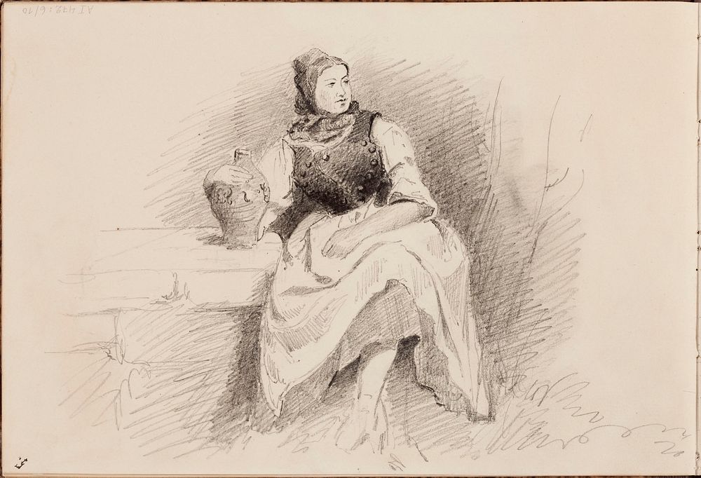 Istuva nainen ja ruukku, 1859part of a sketchbook