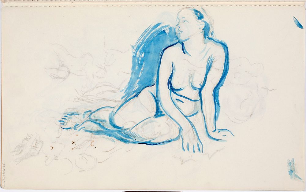 Maassa istuva alaston malli, 1902 - 1909part of a sketchbook by Magnus Enckell