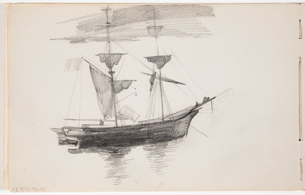 Purjelaiva, 1888 - 1905 part of a sketchbook by Albert Edelfelt