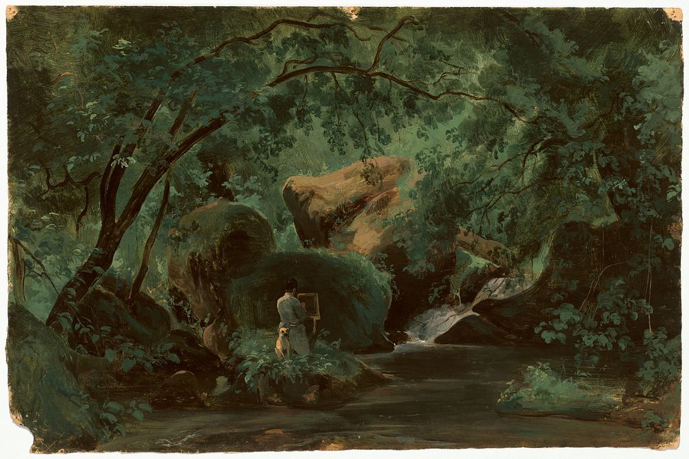 Forest Interior with a Painter, Civita Castellana (1825&ndash;1830) by Andr&eacute; Giroux.  