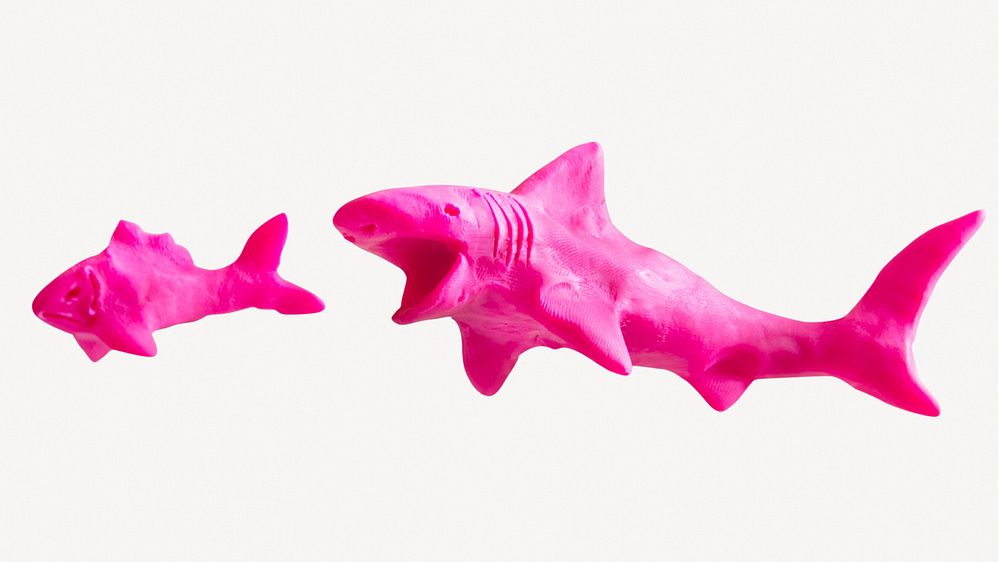 Pink plasticine shark and fish psd