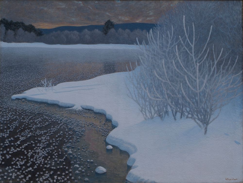 Hoar-Frost on Ice (1901) weaved textile in high resolution by Gustaf Fjaestad. Original from the Thiel Gallery. 