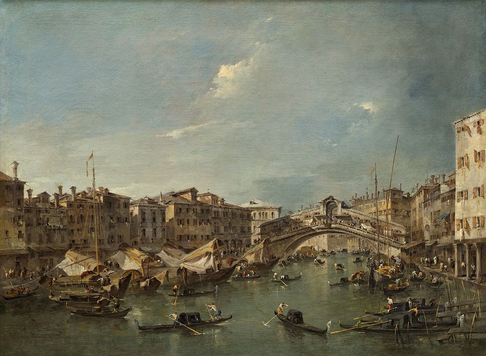 Grand Canal with the Rialto Bridge, Venice (ca. 1780) by Francesco Guardi.  