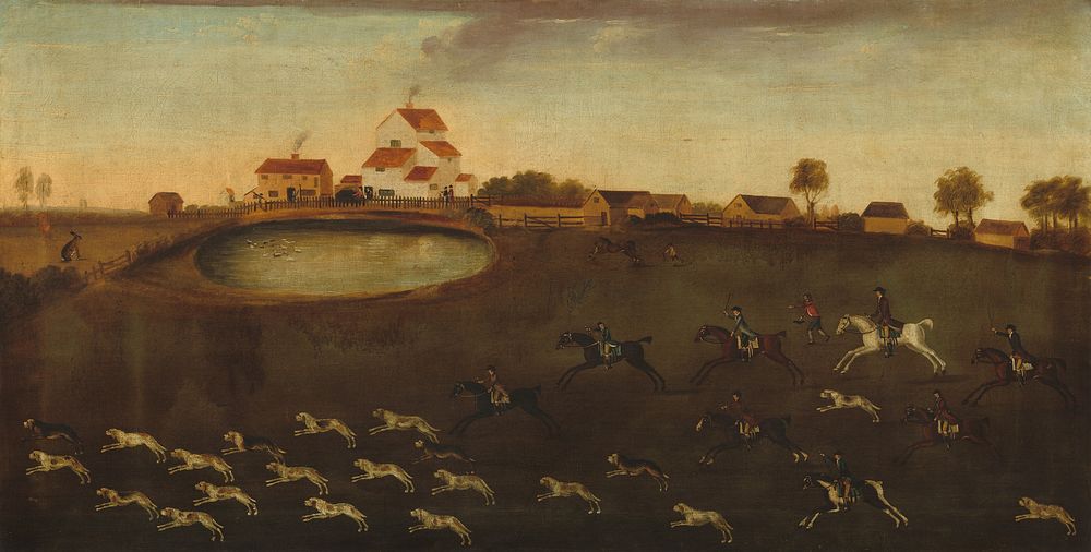 Hunting Scene with a Pond (18th century) by American 18th Century.  