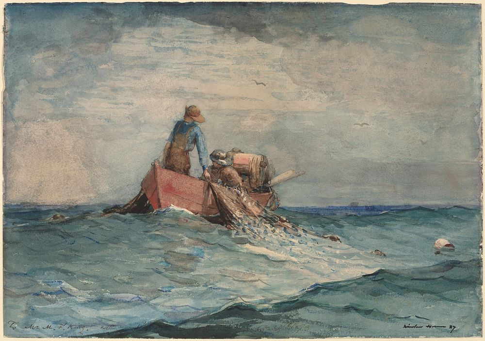 Hauling in the Nets (1887) by Winslow Homer.  