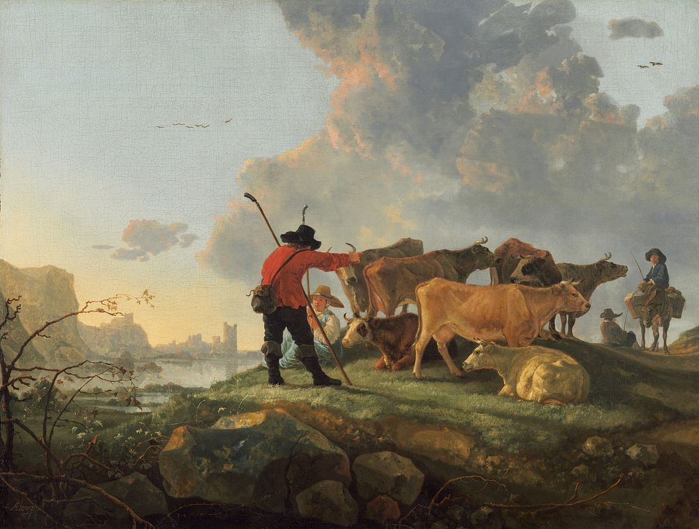 Herdsmen Tending Cattle (1655–1660) by Aelbert Cuyp.  