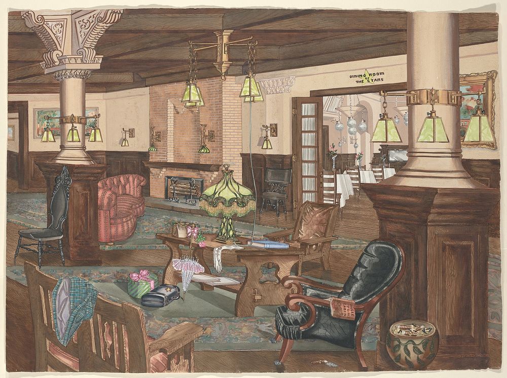 Hollywood Hotel Lobby, 1902, c. 1946 by Perkins Harnly.  