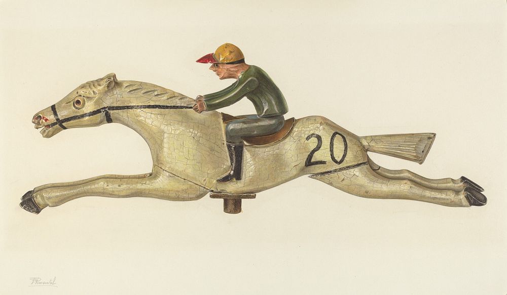 Horse and Jockey (ca. 1939) by Palmyra Pimentel.  