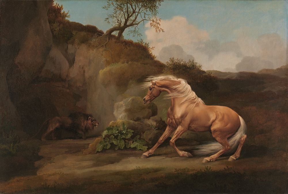 Horse Frightened by a Lion, (1762–1768) painting in high resolution by George Stubbs.  