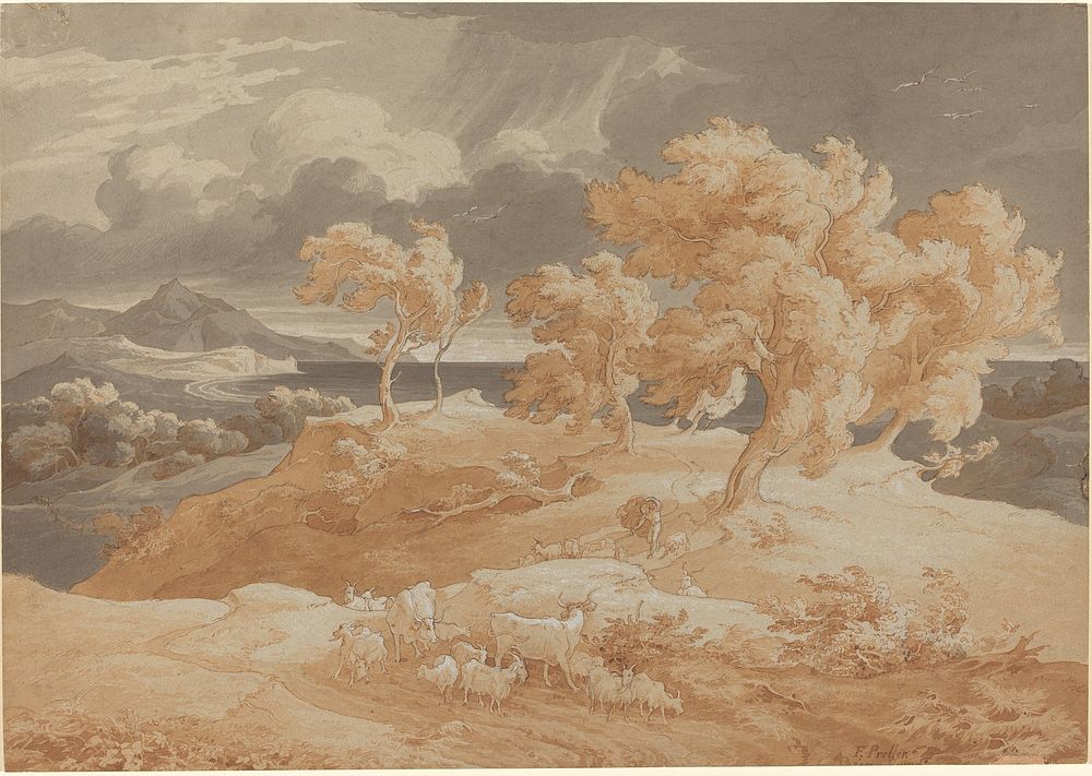 Italian Coastal Landscape with a Thunderstorm (1828–1831) by Friedrich Preller the Elder.  