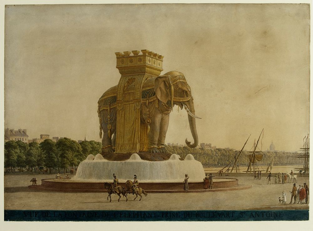 Jean-Antoine Le Chevalier Alavoine (1776-1834). "Projet de la fontaine de l'éléphant, place de la Bastille". Aquarelle sur…