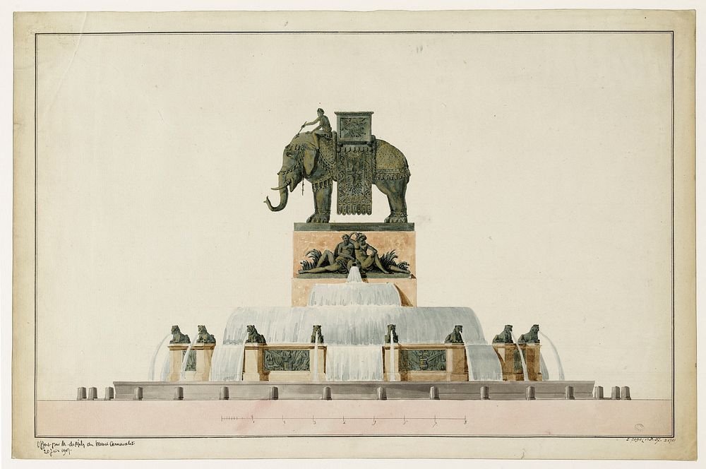 Jean-Antoine Alavoine Le Chevalier (1776-1834). Projet pour la fontaine de l'Eléphant place de la Bastille. Aquarelle au…