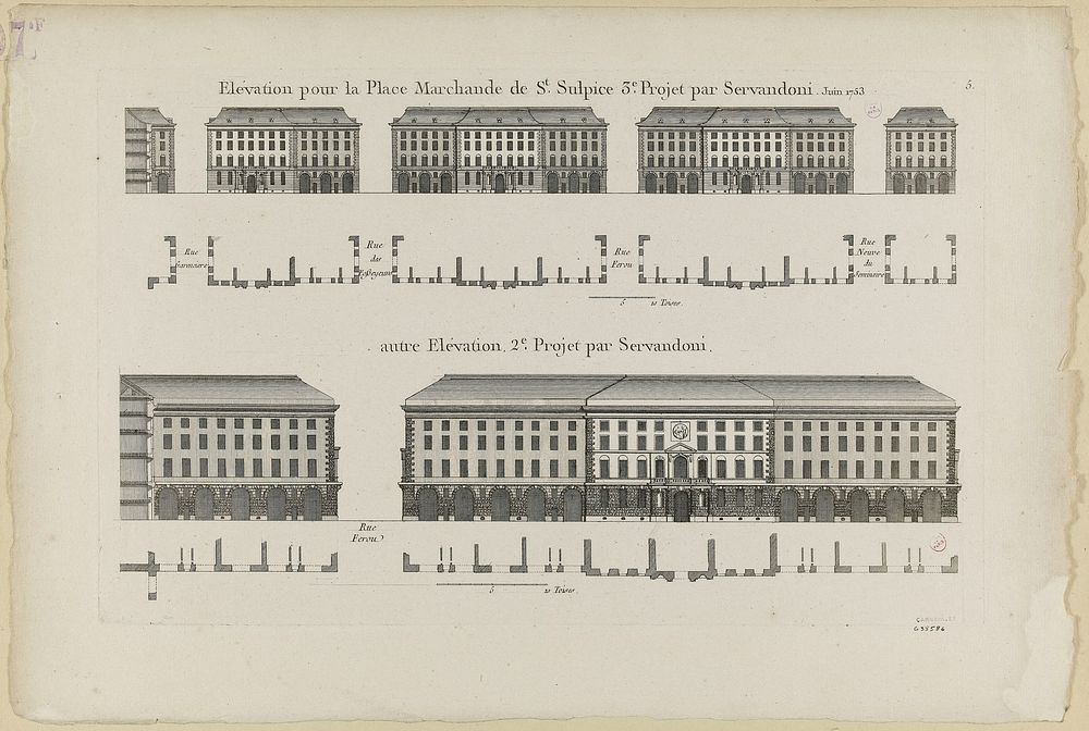 D'après Servandoni. "Elévation pour la place marchande de Saint-Sulpice; 3ème projet par Servandoni, juin 1753 - autre…