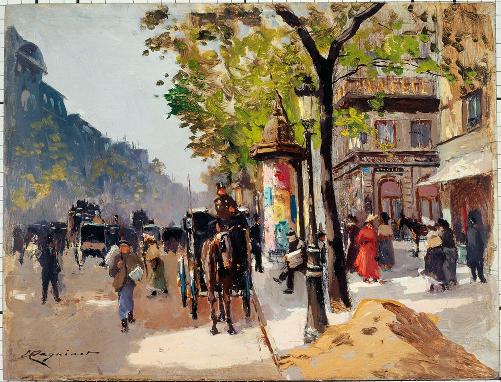 Emile Cagniart (1851-1911). "Le boulevard des Italiens". Huile sur bois. Paris, musée Carnavalet. 