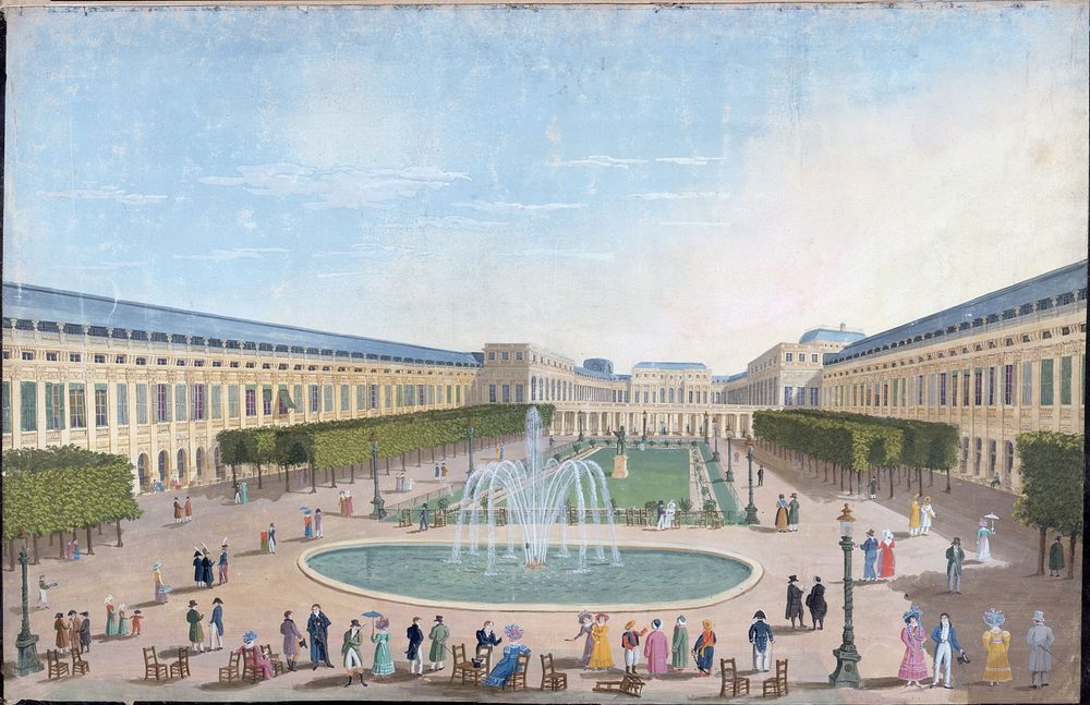 "Les jardins du Palais-Royal". Dessin de Courvoisier, début du XIXème siècle. Paris, musée Carnavalet.