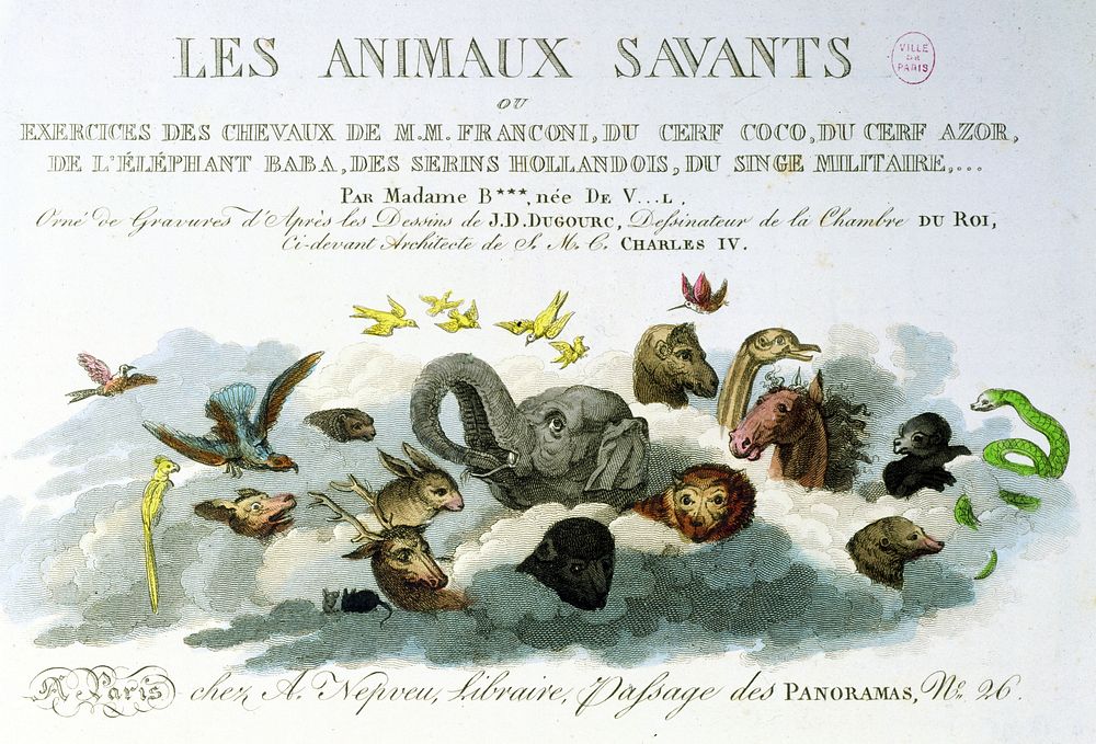 Jean-Démosthène Dugourg (1749-1825). "Les Animaux savants ou exercices des chevaux de M.M. Franconi, du cerf Coco, du cerf…